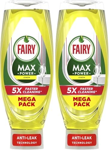Image of Fairy Max Power Washing Up Liquid Lemon 730ML, Easy and Effortless Cleaning, Even On Your Greasiest Pots and Pans (Pack of 2)