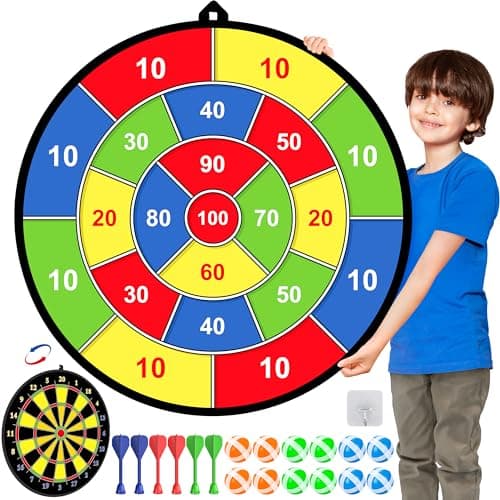 Image of Kids Dart Board Set,Double Sided Dart Board with 12 Sticky Balls,6 Darts,Indoor & Outdoor Party Games Toys Gifts for 3 4 5 6 7 8 9 10 11 12+ Year Old Boys Girls Adult (M023-Kids Dart Board Set)