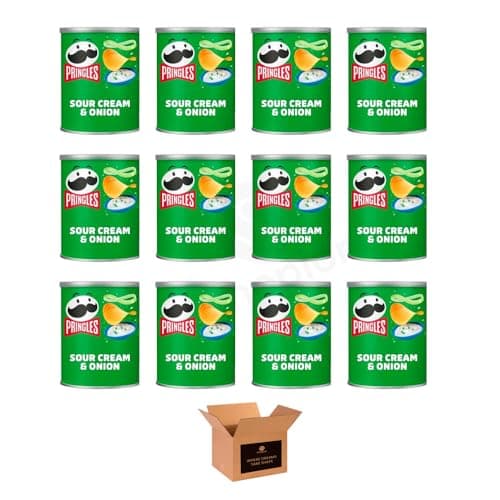 Image of Pringles Potato Crisps – Grab & Go Lunch Snacks | Crunchy, Portable & Resealable Container | Perfect for Kids & Adults, Sharing Crisps (Sour Cream & Onion - 40g x 12Pack)