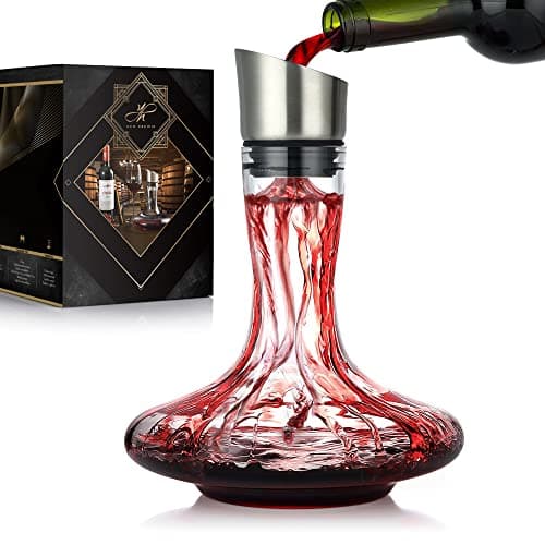 Image of YouYah Wine Decanter with Built-in Aerator & Filter, Carafe, 100% Hand Blown Crystal Glass, Wine Accessories