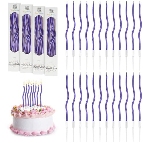 Image of URAQT 24 Pcs Twisty Birthday Candles, Spiral Birthday Candles in Holders, Metallic Long Thin Cupcake Candles for Birthday Wedding Baby Shower Party Decoration Graduation (Dark Blue)