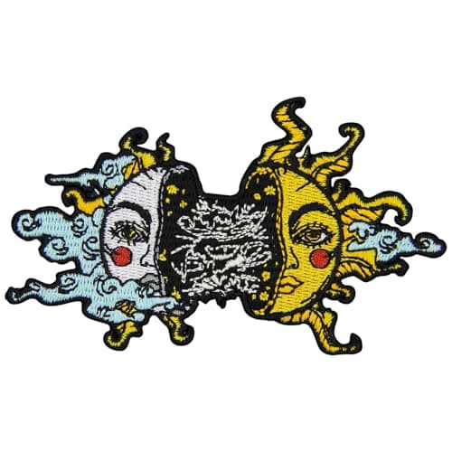 Image of Zegin Celestial Shattered Sun and Moon Patch Embroidered Applique Badge Iron On Sew On Emblem