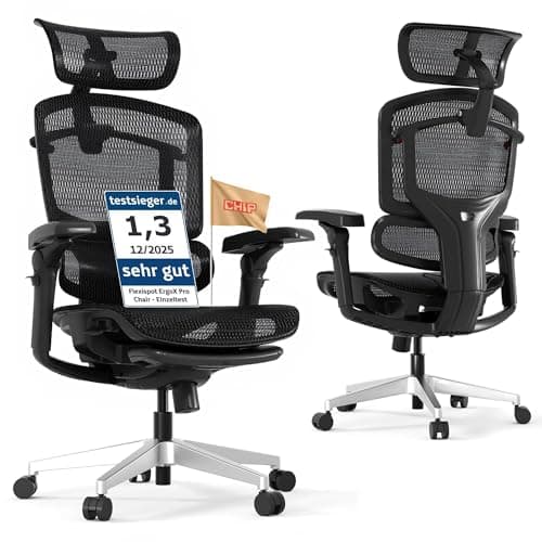 Image of FLEXISPOT ErgoX Pro Ergonomic Office Chair with 12-Level Height Adjustable, Desk Chair with Footrest 7D Armrests, 5D Lumbar Support, 4D Headrest and Breathable Mesh Seat for Home Office - Black