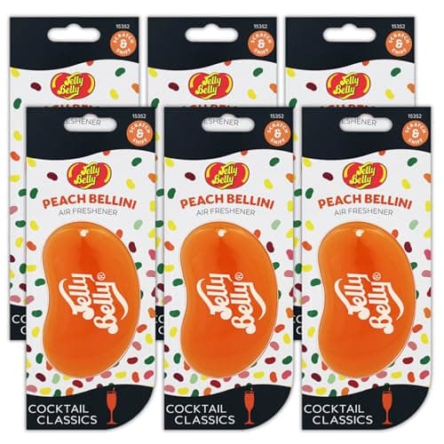 Image of Jelly Belly Car Air Freshener, 3D Gel, 30 Day Long Lasting Fragrance, Orange Hanging Novelty Car Scent Accessory - Peach Bellini 6 Pack