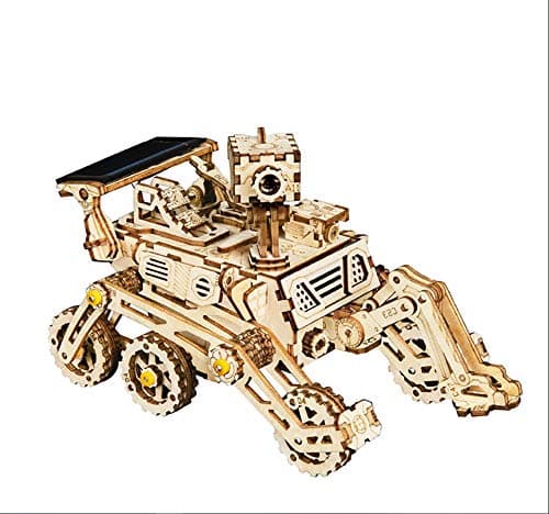Image of ROBOTIME Solar Powered Educational Toy STEM Space Project Rover (space exploration) DIY Building Kits Game Toys Laser Cutting Wooden Puzzle For Kids, Teens and Adults (Harbinger Rover)