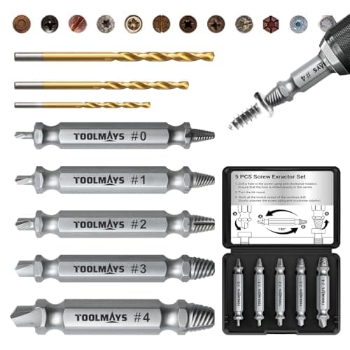 Image of Toolmays 8pcs Damaged Screw Extractor Set, HSS Screw Removal Tool With 3 Twist Drill Bit, Screws Remover And Extractor Bit Set For Stripped, Rusted And Stubborn Screws