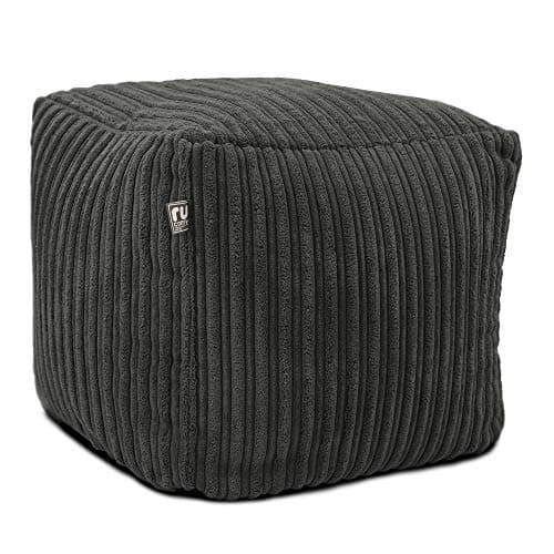Image of rucomfy Ivory Corduroy Cube Footstool - Machine Washable Bean Bag Pouffe for Living Room Footrests and Extra Lounge Seating - 38x38x38cm (Slate Grey)