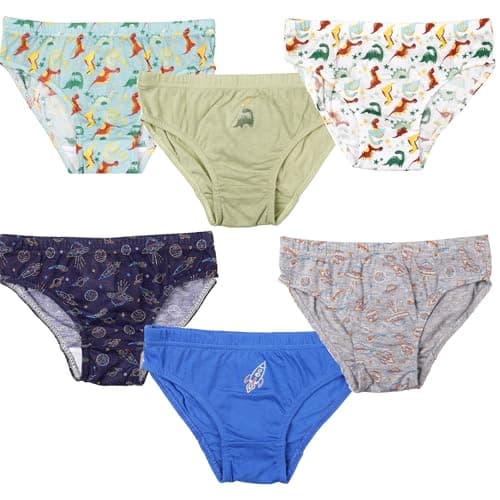 Image of Fashion by Purdashian Boys Pants | Multipack Cotton Mix Underwear | Young Boys Potty Training Toddler Briefs (UK, Age, 3 Years, 4 Years, Regular, Pack Of 6 - Dinosaurs & Space)