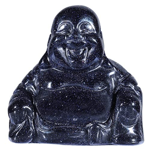 Image of mookaitedecor Blue Sandstone Happy Laughing Crystal Buddha Statue Small Ornament for Home, Mini Buddhism Gift Carved Buddha Figure Good Luck Charm Pocket Stone Table Desk Home Decoration 1.5 inch