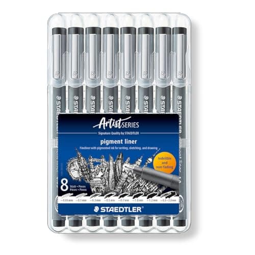Image of STAEDTLER 308 SB8 Pigment Liner Pens - Assorted Line Widths, Black (Set of 8)