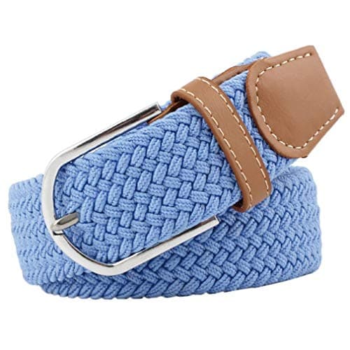 Image of COMVIP Women Men Canvas Weave Elastic Pin Buckle Casual Pant Belt Sky Blue 130cm