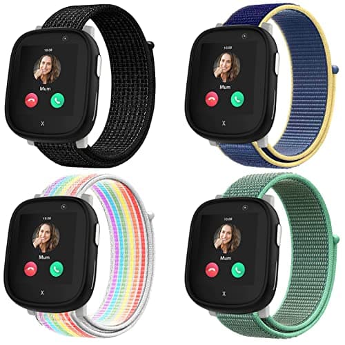 Image of Snyeest Nylon Bracelets Compatible with Xplora X6/X6 Pro Strap, Kids Smartwatch Fastener Girls Boys Adjustable Braided Replacement Wristbands, Black+Blue+Rainbow+Green