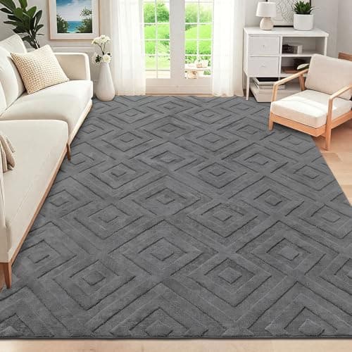 Image of SHACOS Grey Rugs for Living Room 160x230 cm, Large Soft Short Pile Rug Washable Modern Area Rug, Non-Slip Geometric Carpet Rugs for Bedroom, Dining Room, Home Office