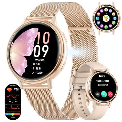 Image of SUNKTA Smart Watch for Women Bluetooth Phone Calls Rose Gold Elegant Female Smartwatch for Android iOS 1.26" HD Fitness Tracker,Health Monitor,Menstrual Cycle,100+ Sport Mode,LED Flashlight,Calories
