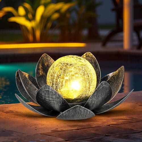 Image of GIGALUMI Solar Lights Outdoor Garden Ornaments, Solar Powered Lotus Flower Lights, IP44 Waterproof Outdoor Decoration for Garden, Patio, Lawn, Pathway, Pond, Unique Gifts for Mom,Women(Grey)