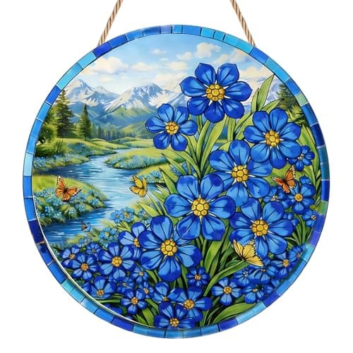 Image of Forget-me-not Sun Catcher, Exquisite Forget-me-not Gifts, Blue Floral Garden Ornament, Stained Glass Style Acrylic Suncatcher for Windows, Garden and Balcony