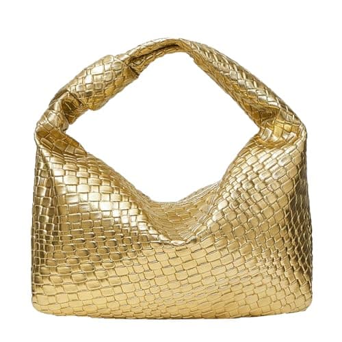 Image of PHILOMENA Woven Hobo Bag for Women Knot Strap Handbags Leather Dumpling Clutch Purses with Zipper