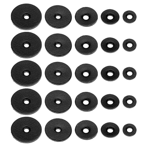 Image of PATIKIL Leather Washers, 200pcs Leather Handle Washers Leather Spacer Cushion Washers 1.5 mm Thick Round for Knife Handle Hammer Hatchet Badge Bicycle Seat Crafts, Black