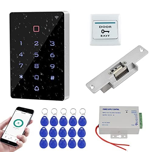 Image of FUSYTULY Wifi Tuya Door Access Control System Kit Sets IP68 Waterproof RFID Keyboard + DC12V Power Supply Controller + NC Fail Safe Electric Strike Lock + 15pcs 125KHz Keyfobs