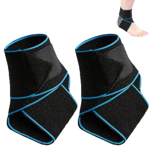 Image of DDUP Ankle Support 2 Pack, Adjustable Breathable Ankle Brace for Sports Protect, Elastic Nylon Compression Wrap Strap for Sprained Ankle, Achilles Tendon, Running,One Size for Men Women(Blue)