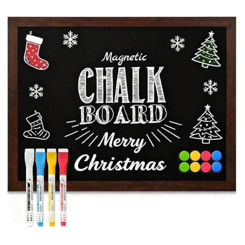 Image of DOLLAR BOSS Magnetic Chalkboard 60 X 90cm Wall Mounted Blackboard Kitchen Black Boards for Walls Notice Board menu Chalk Board Rustic Wooden Frame for Office bedrooms School Coffee Kitchen