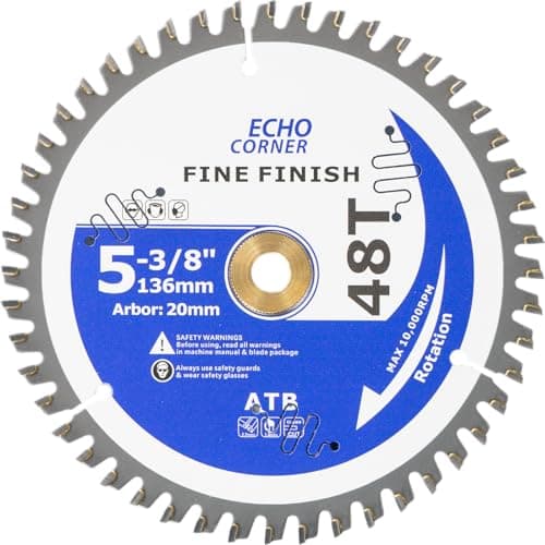 Image of Echo Corner 136mm Circular Saw Blade, 20mm/16mm/10mm Bore, 48-Tooth, Fast Finishing Fine Cut Crosscut Framing Laminate Plywood Plastic Lumber, Compatible with Bosch Makita etc