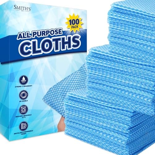 Image of 100pk All Purpose Cloths by Smith’s® | 31x21cm | Blue Disposable Cleaning J Cloths | Absorbent, Gentle & Reusable | For Household & Professional Cleaning, Polishing, Dusting, Washing Dishes
