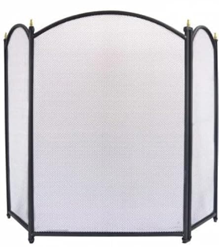 Image of 3 Panel Folding Fire Guard Fire Place Guard Fire Screen Spark Flame Guard Curved Folding Design, Black
