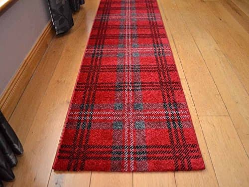 Image of Modern Soft Red Tartan Highland Check Rugs (67cm x 240cm runner)
