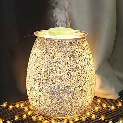 Image of Sykollas Glass Electric Oil Burner Wax Melt, Aroma Lamp Candle Warmer Melter Essential Fragrance Burner, Night Light Oil Lamp for Home Bedroom Living Room Decoration Gift - Silver