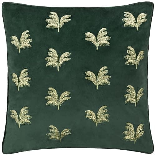 Image of Paoletti Guilded Palms Embroidered Cushion Cover - Emerald - 45x45cm