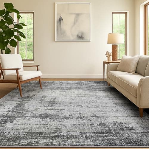 Image of SOANNY Living Room Rug, 120x170 cm Modern Abstract Low Pile Area Carpet, Non-Slip Washable Mat for Bedroom, Hallway, Kitchen, Laundry, Entryway, Utility, Beside Sofa, Office, Ash Grey