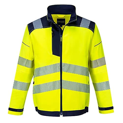 Image of Portwest T500 PW3 Men's Hi-Vis Waterproof Jacket - Reflective High Viz Outdoor Safety Security Workwear Coat, Yellow/Navy, 3XL
