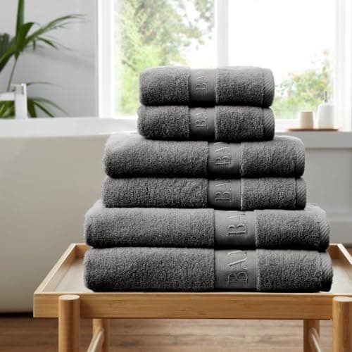 Image of GC GAVENO CAVAILIA 6 Piece Bamboo Towel Set - 2 Hand Towels - 2 Bath Towels & 2 Bath Sheets (60% Bamboo, 40% Cotton) - 500 GSM Super Soft & Quick Dry Towel - Luxury Bathroom Towel Set - Charcoal