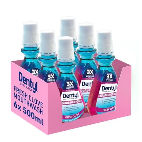 Image of Dentyl Dual Action CPC Mouthwash, 12hrs Fresh Breath & Total Care, Alcohol Free, Fresh Clove, 6x500 ml