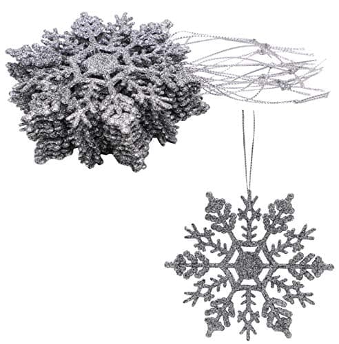 Image of Christmas Concepts® Pack of 12-10cm Glitter Snowflake Hanging Decorations - Christmas Decorations (Silver)