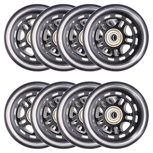 Image of YELARXI Inline Skate Wheels with Bearings, Outdoor & Indoor Roller Skate Wheel Inline Skate Replacement (80mm, 8Pack, Black Transparent) for Scooter