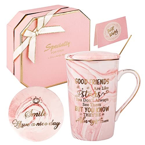 Image of Best Friend Birthday Gifts for Women-Good Friends are Like Stars Mug-Friendship Gifts for Women Birthday Gifts Ideas for Her, Friends,Female, Sister Ceramic Marble Coffee Mug Gifts Box 14oz Pink