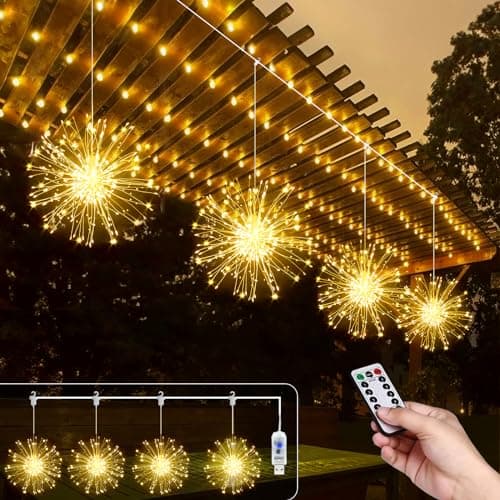 Image of Micacorn Christmas Lights Firework Fairy Lights 4Pack Hanging USB Firework Lights 480 LEDs 8 Modes Starburst Sphere Lights Waterproof Copper Wire Lights with Remote for Home Party Xmas Decorations