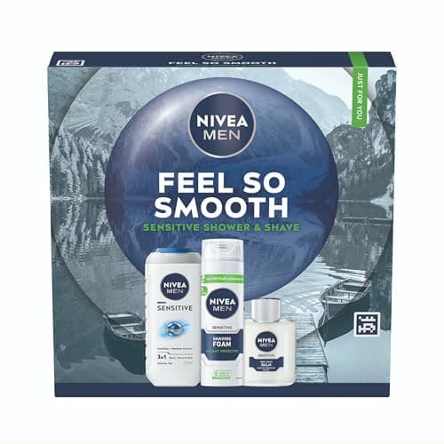 Image of NIVEA MEN Feel So Smooth Skincare Gift Set (3 Products) - Men'sGift Set for Sensitive Skin – Includes Shower Gel, Shaving Foam, and Post Shave Balm