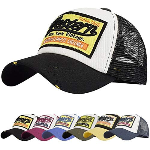 Image of UMIPUBO Baseball Cap Mesh Hats for Men Women Unisex Embroidered Letter Patch Casual Hats Hip Hop Sun Hats (Black)