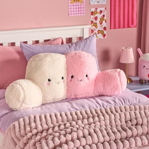 Image of OHS Marshmallow Cuddle Cushion, Comfy Reading Pillows Super Soft Cosy Flannel Fleece Support Pillow with Arms Gaming Cushion for Girls Snuggle Hug Pillow Relaxing at Home, Pink/White
