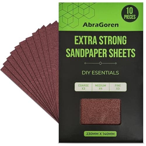 Image of Pack of 10 Sand Paper Sheets - Mixed Grits, 3x Fine, 4x Medium, 3x Coarse - Assorted Sandpaper for Wood and Walls (Extra Strong)