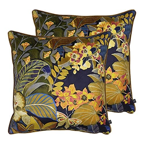 Image of Prestigious Textiles Hidden Paradise Feather Filled Cushions (Twin Pack), Polyester, Midnight