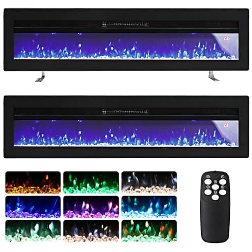 Image of INMOZATA 152cm Electric Fire Recessed Wall Mounted Freestanding Electric Fireplace with Realistic LED Flame Effect, Adjustable Thermostat, Overheat Protection, 900W&1800W (152 cm/60 inch, Black)