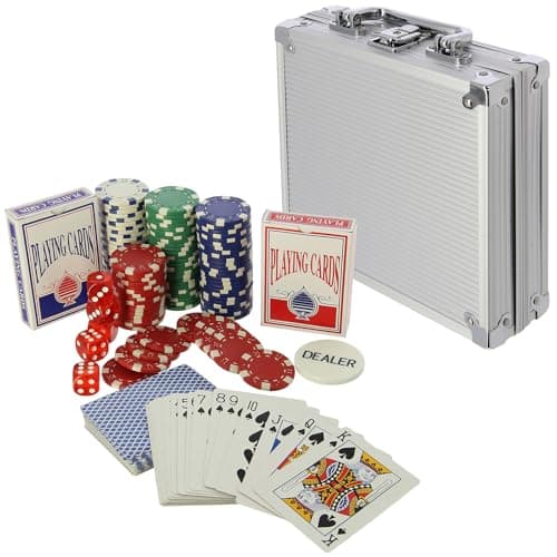 Image of Casino Poker Set Texas Hold'em Game 11.5g Profesional Chips Deck Cards & Dice in Aluminium Case 100/300/500pc Complete (100pc Set)