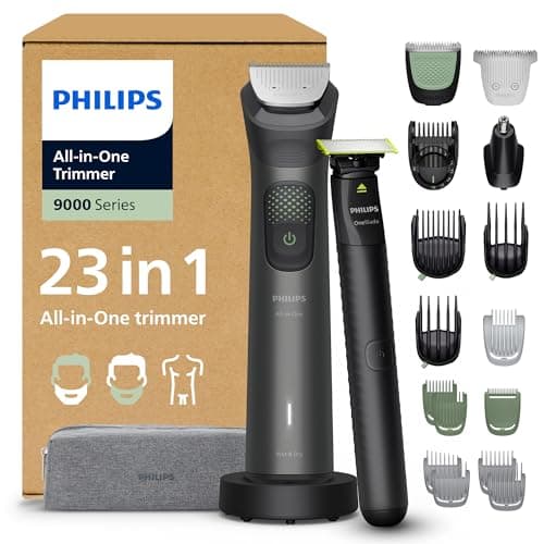 Image of Philips Multigroom 9000 Series All-in-One 23-Piece Trimmer, Shaver & Clipper + OneBlade Trimmer for Men - All-Over Grooming Set for Beard, Nose, Hair & Body, 27 Length Settings (0.2-20 mm), MG9561/30