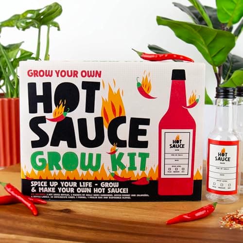 Image of Gift Republic Grow Your Own Hot Sauce Kit Make Your Own Spicy Sauce with 3 Chilli Pepper Seed Varieties, Bottles, Recipes & More Perfect Gift for Spice Lovers & Home Cooks