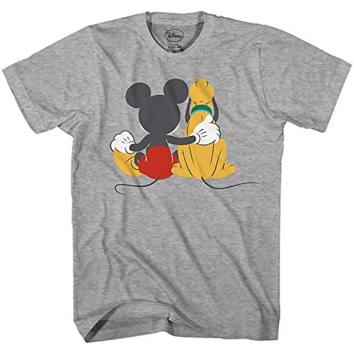 Image of Disney Mickey Mouse & Pluto Back Disneyland World Tee Funny Humor Adult Mens Graphic T-shirt Apparel (XXX-Large, Heather Grey)