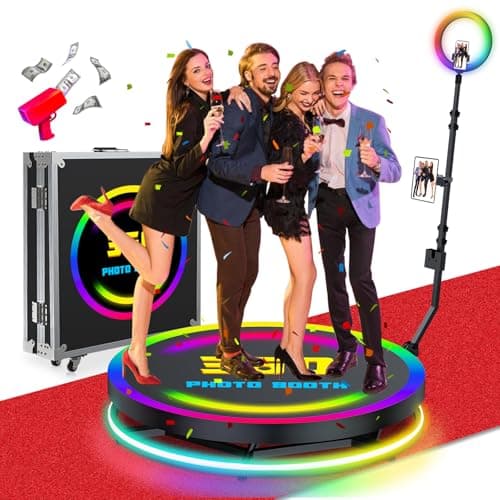 Image of 360 Photo Booth Machine for Parties 39.6in,App Remote Control Auto Spin Video Booth with Flight Case, 360 Photo Booth 100cm for 1-5 People,RGB Ring Light, Free Custom Logo, 360 Booth for Party Events